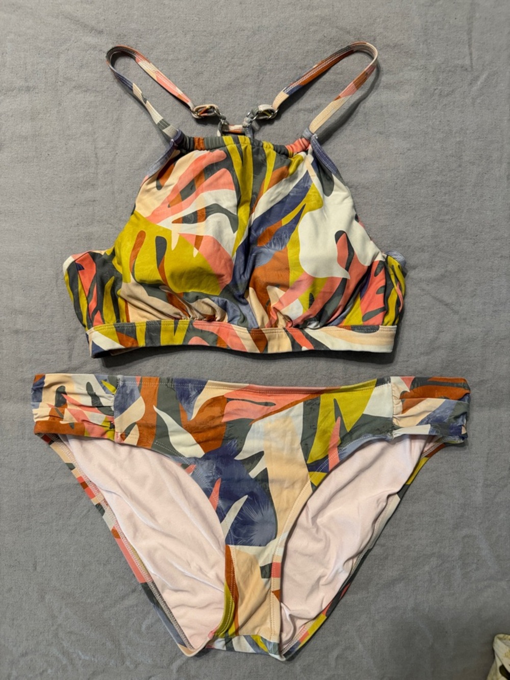 Title Nine Coral & Yellow Abstract Print Bikini Set